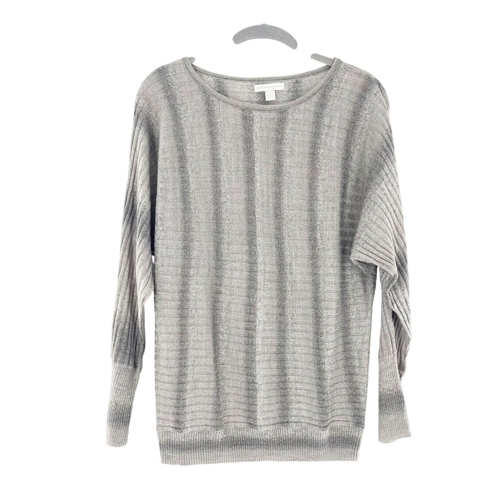 New York & Company Womens Small Gray Silver Ribbed Knit Dolman Sleeve‎ Sweater